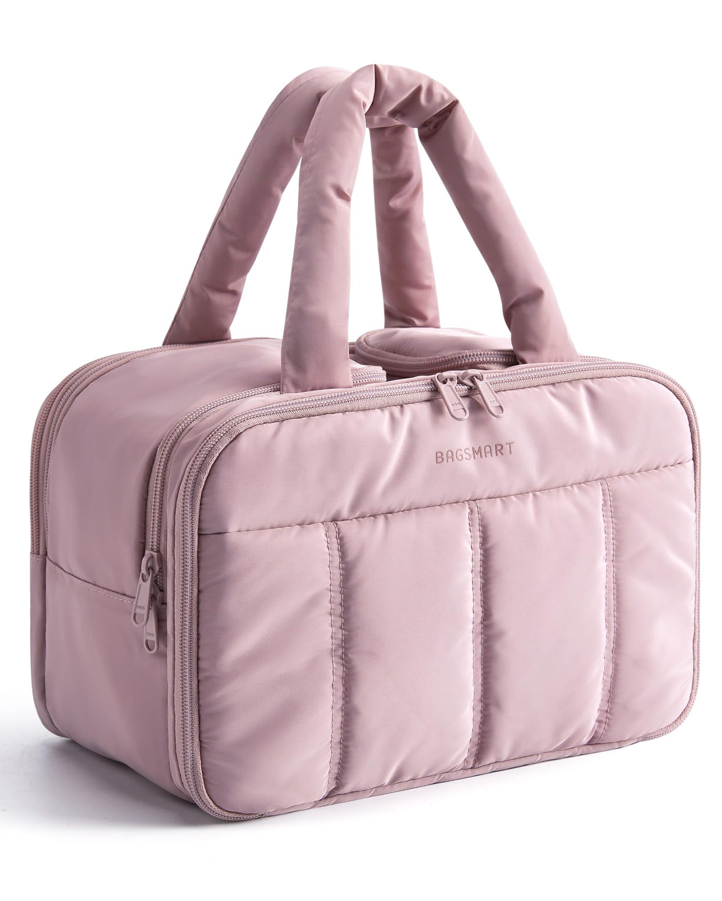 BAGSMART Travel Toiletry Bag, Puffy Large Toiletry Bag for Women, Lightweight Cosmetic Makeup Bag Organizer with Handle for Traveling, Accessories, Essentials, Toiletries (Beige