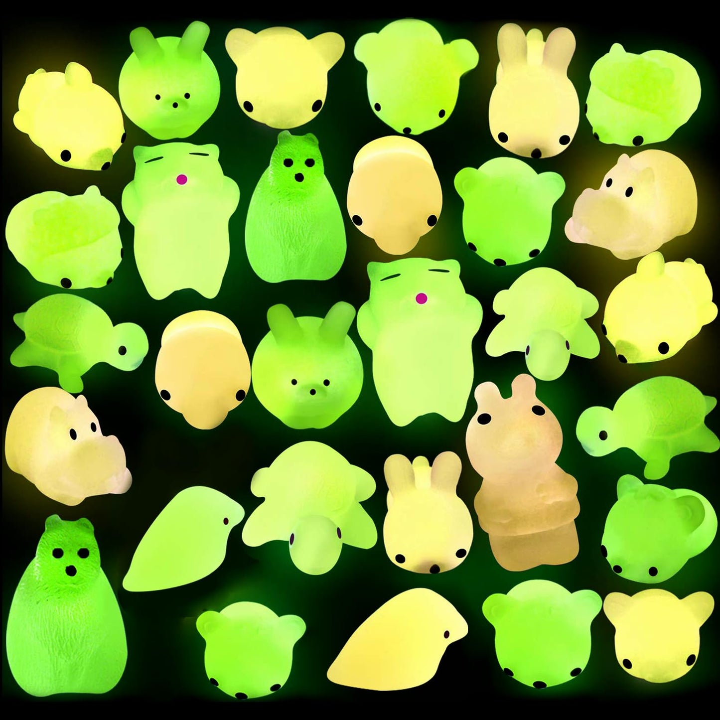 Outee 30 Pcs Glow in The Dark Mochi Animal Toys - Mini Stress Relief Toys for Easter Gifts