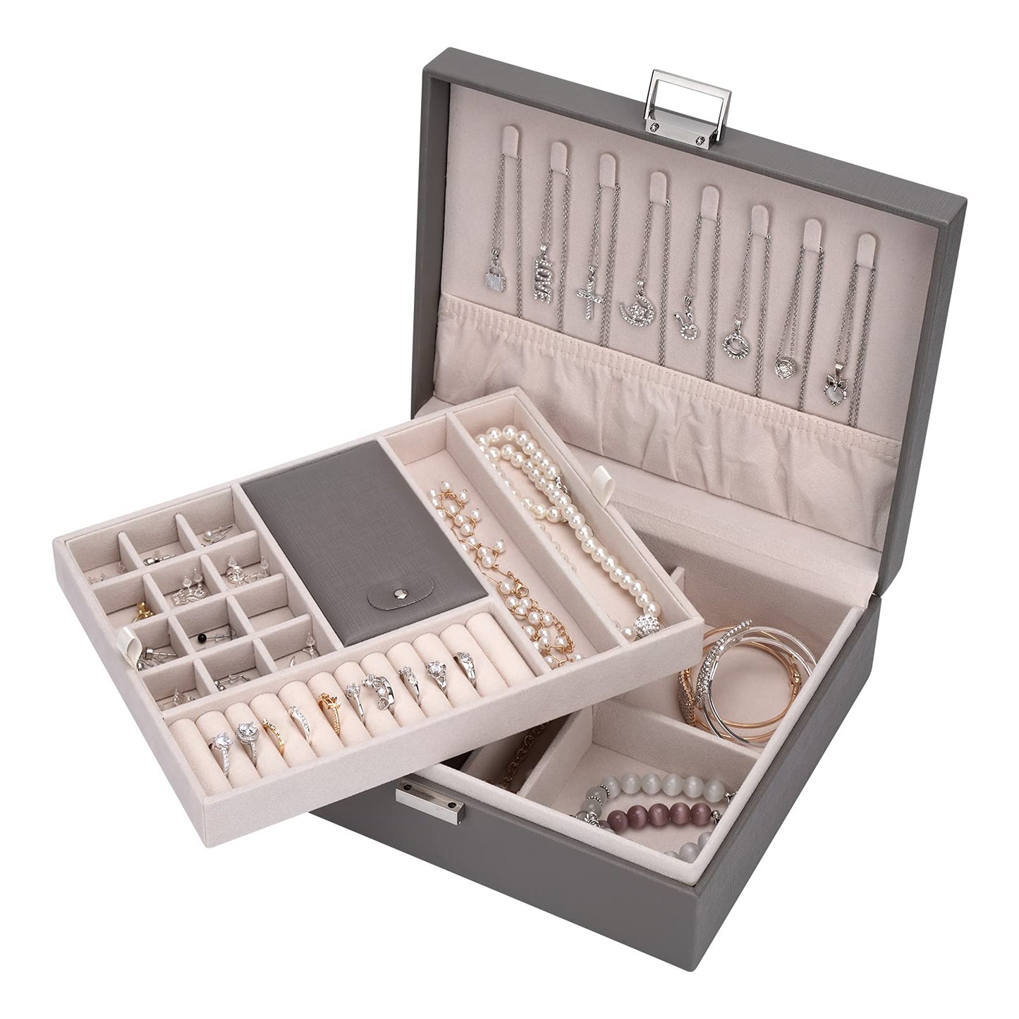 Jewelry Box, Jewelry Organizer Double Layer Jewelry Case Travel Jewelry Storage Organizer for Women Girls Gift/Green