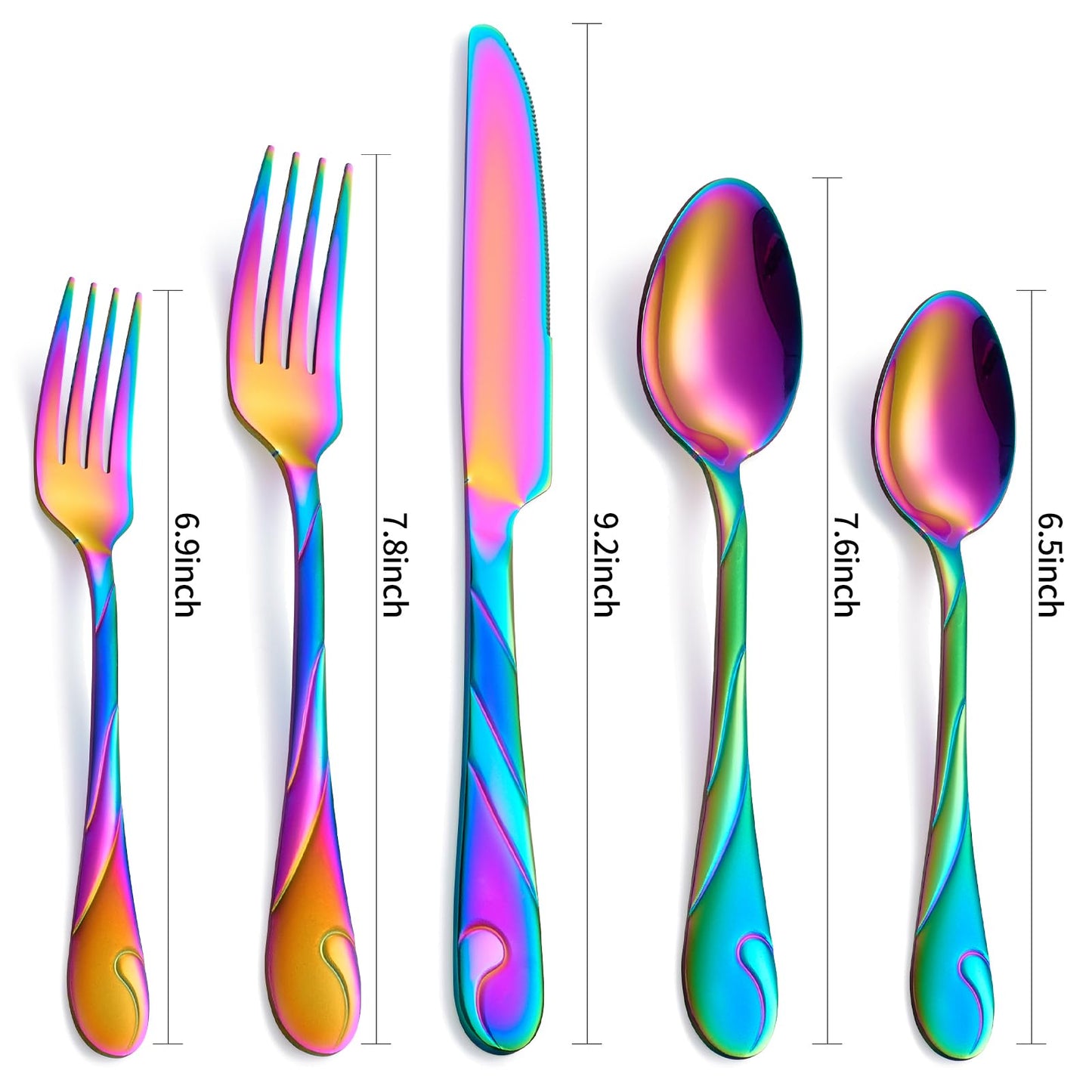 Seeshine Rainbow Silverware Set for 12, 60-Piece Stainless Steel Flatware Set, Shiny Rainbow Metal Cutlery Set, Include Fork, Knife and Spoon Set, Dishwasher Safe