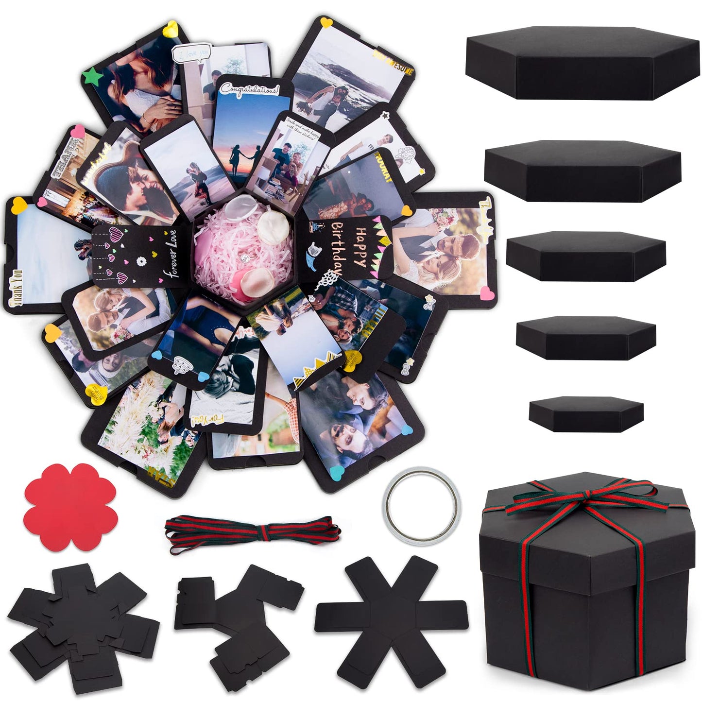 Koogel Explosion Gift Box, Handmade Exploding Photo Album Preassembled Surprise Picture Pop Up Love Box with Creative DIY Scrapbooking Accessories for Anniversary Birthday Wedding