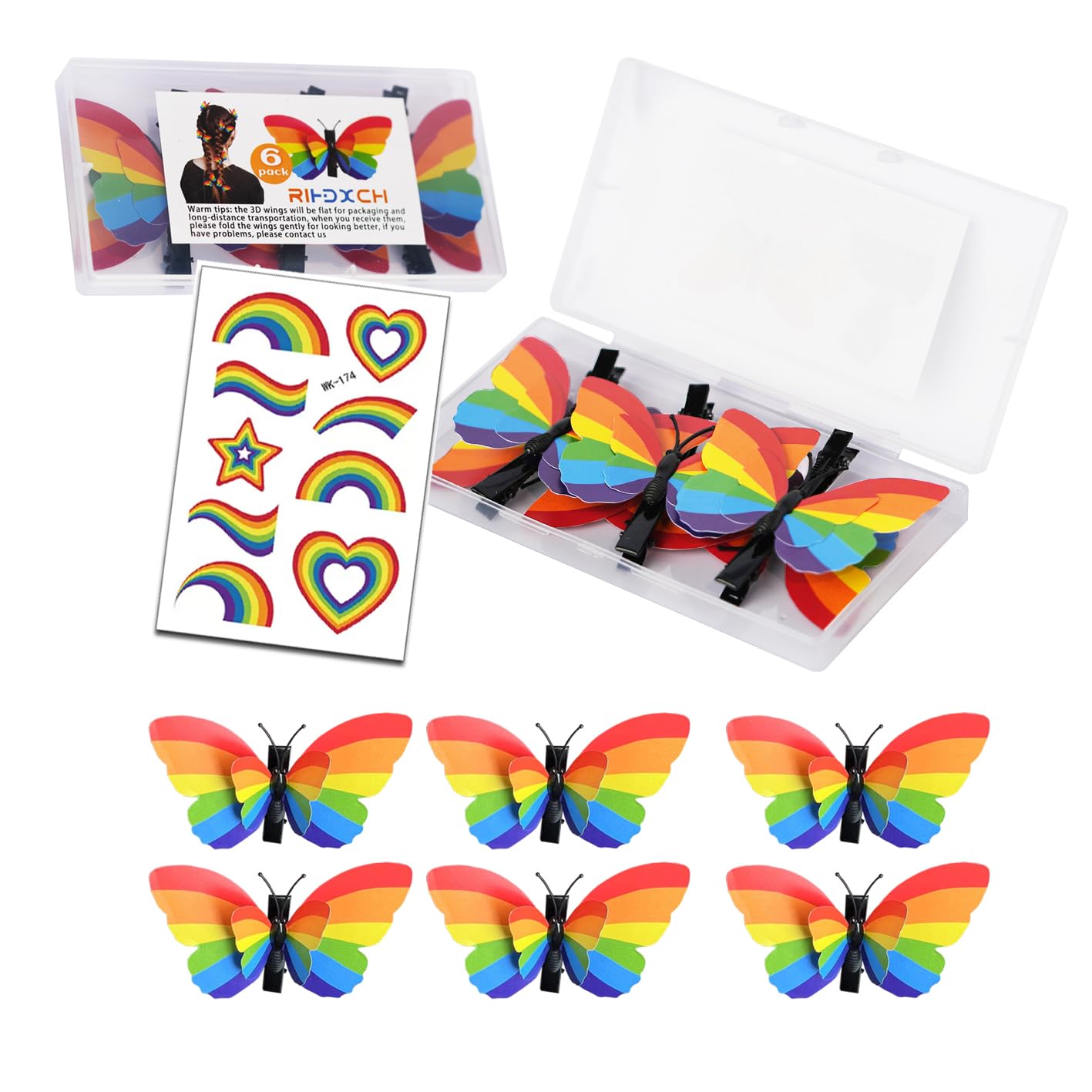 6 Pieces Gay Pride Day Rainbow Butterfly Hair Clip.Holiday Hair Accessories for Girls Women Wedding Birthday Gifts.LGBT Women Girls Party Parades Celebrations Festival Decorations