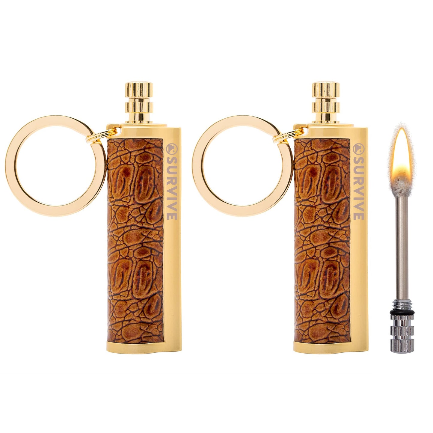 SURVIVE Permanent Match Metal, 2 Pack, Reusable Survival Fire Starter Lighter, Emergency Waterproof Keychain Striker Stick Kit