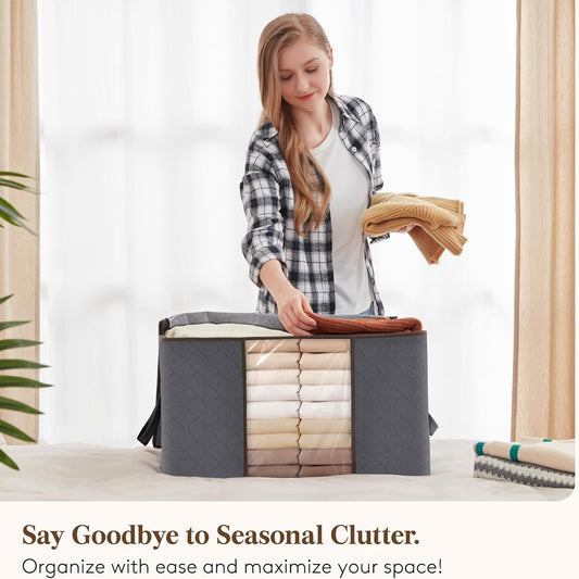 Lifewit 90L Large Storage Bags, 6 Pack Closet Organizers and Storage, Clothes Storage Bins with Lids, Foldable Storage Containers with Reinforced Handles for Clothing, Blanket, Bedding, Comforter Gray