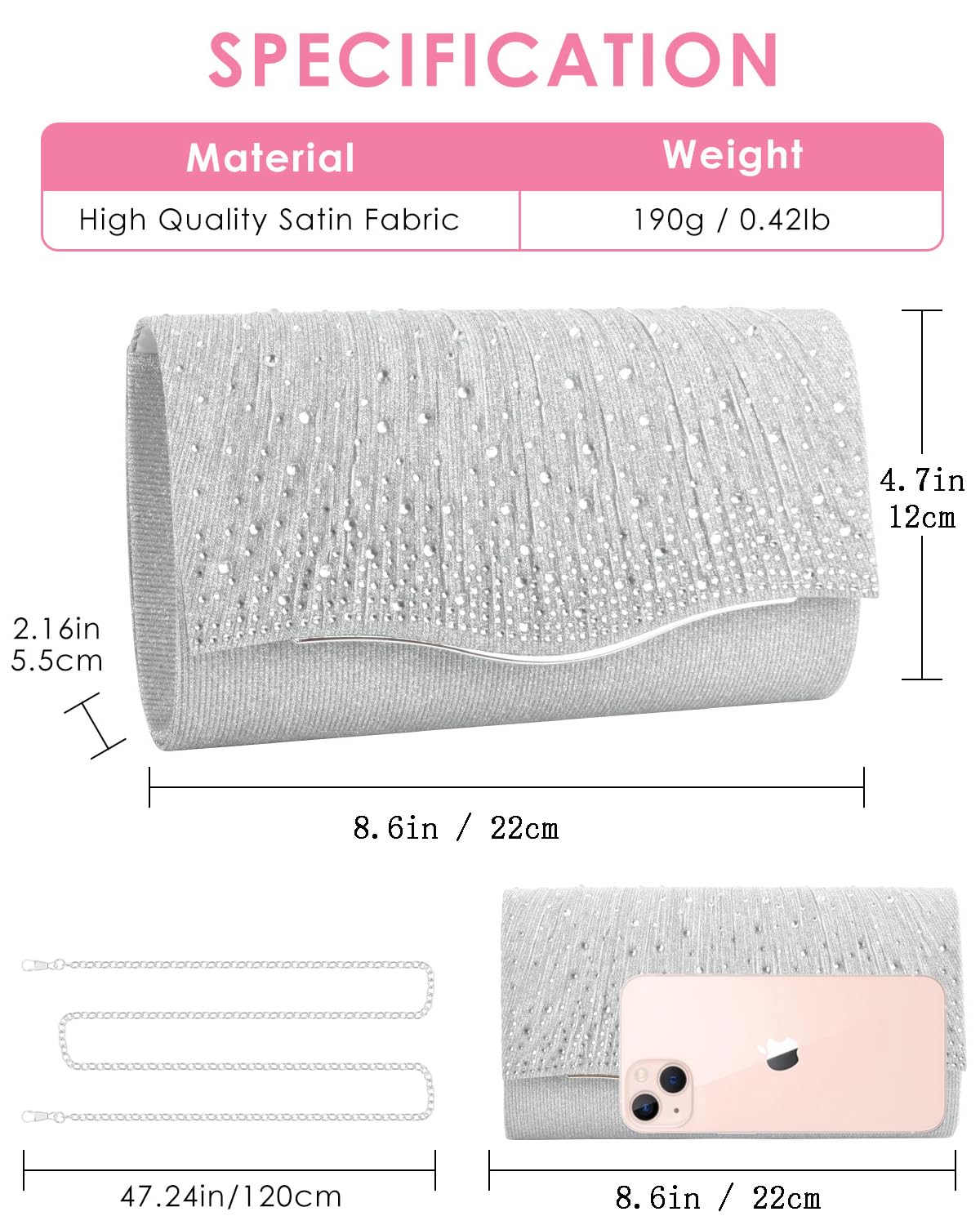 TINDTOP Clutch Purses for Women Evening Handbags for Formal Wedding Party Cocktail Prom Crossbody Shoulder Envelope Bag