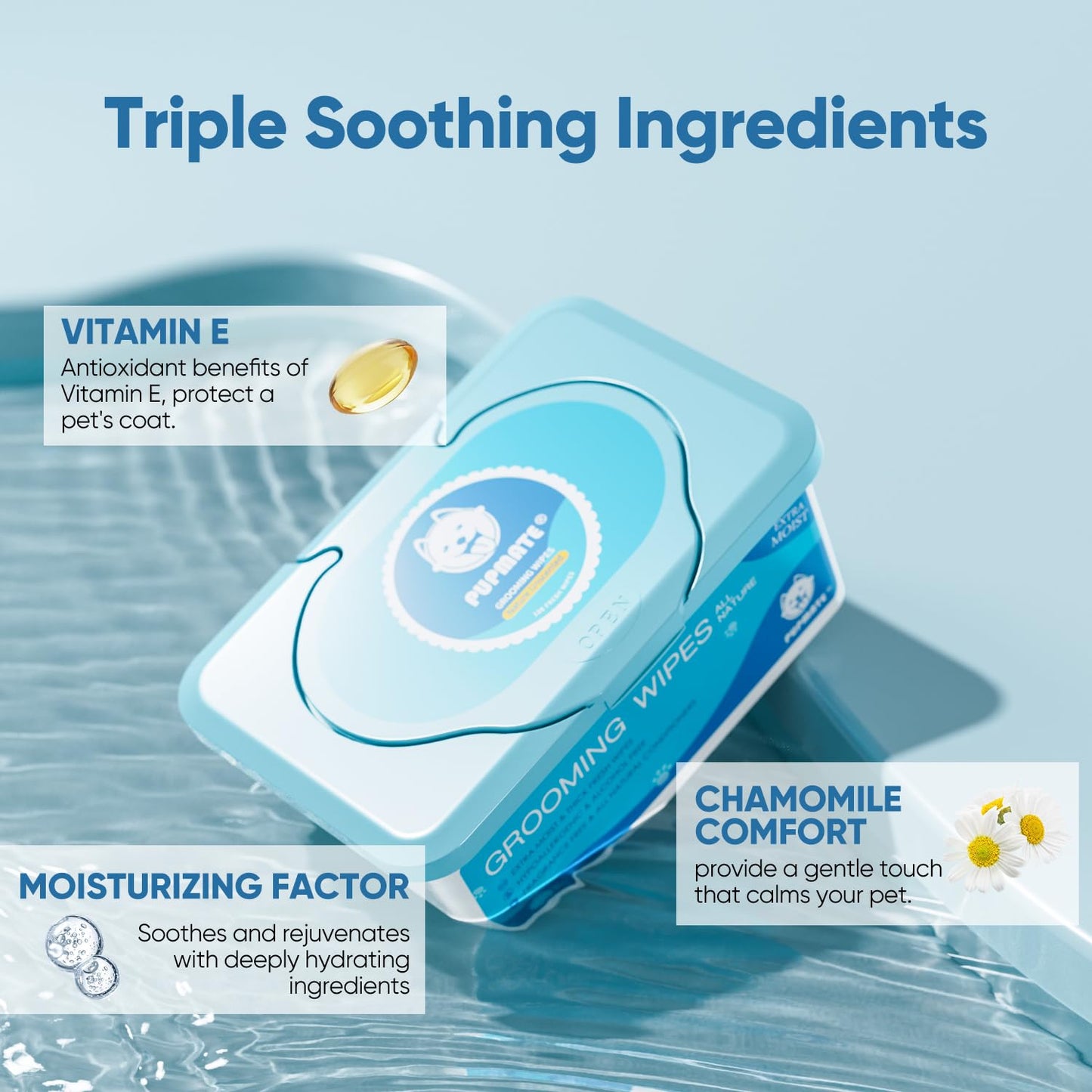 PUPMATE Pet Wipes for Dogs & Cats, Extra Moist & Thick Grooming Puppy Wipes with 100 Fresh Counts, Aloe Vera/Nature