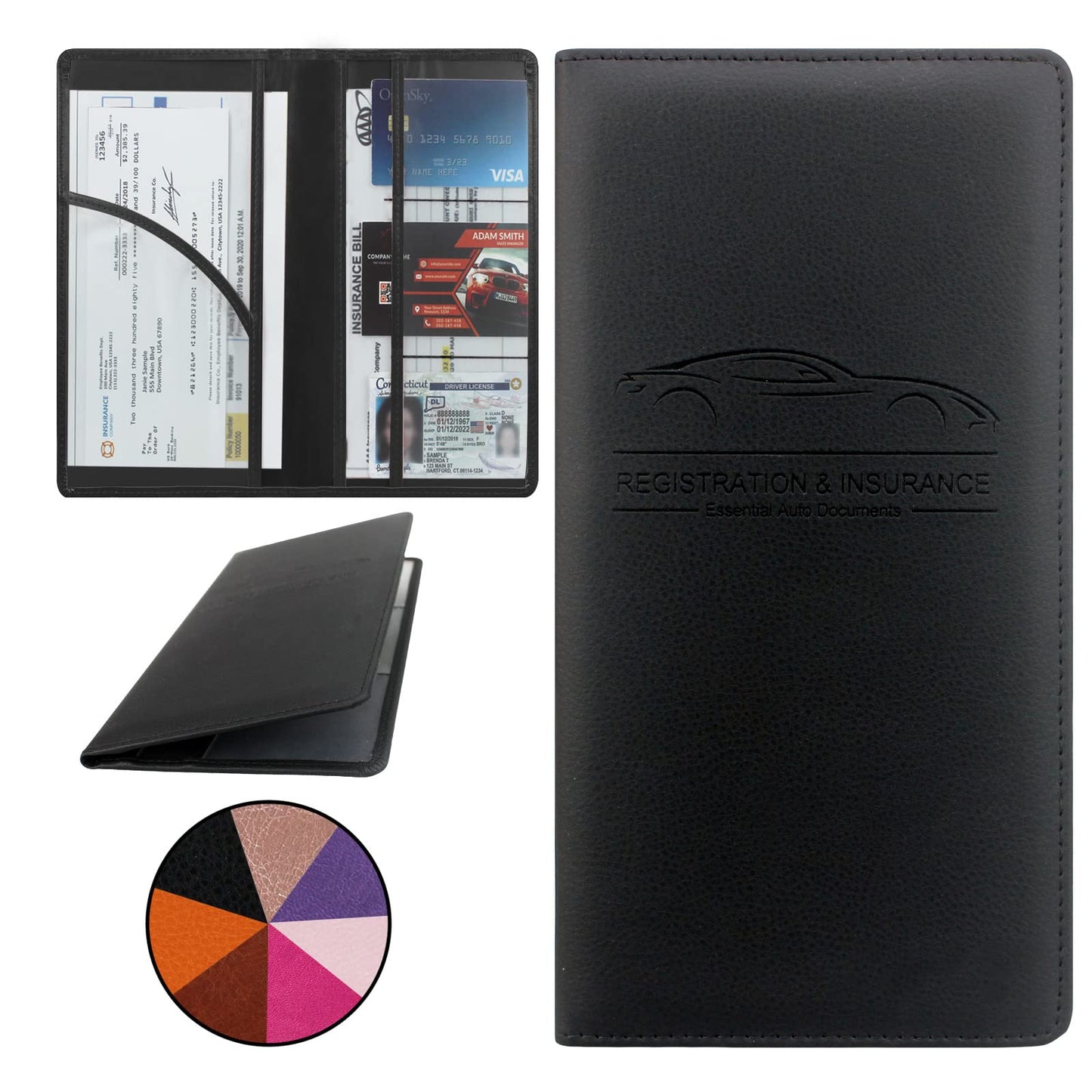 Car Registration and Insurance Holder, Premium Pu Leather Vehicle Glove Box Organizer - for Driver License, Cards & Essential Documents (L-Orange)