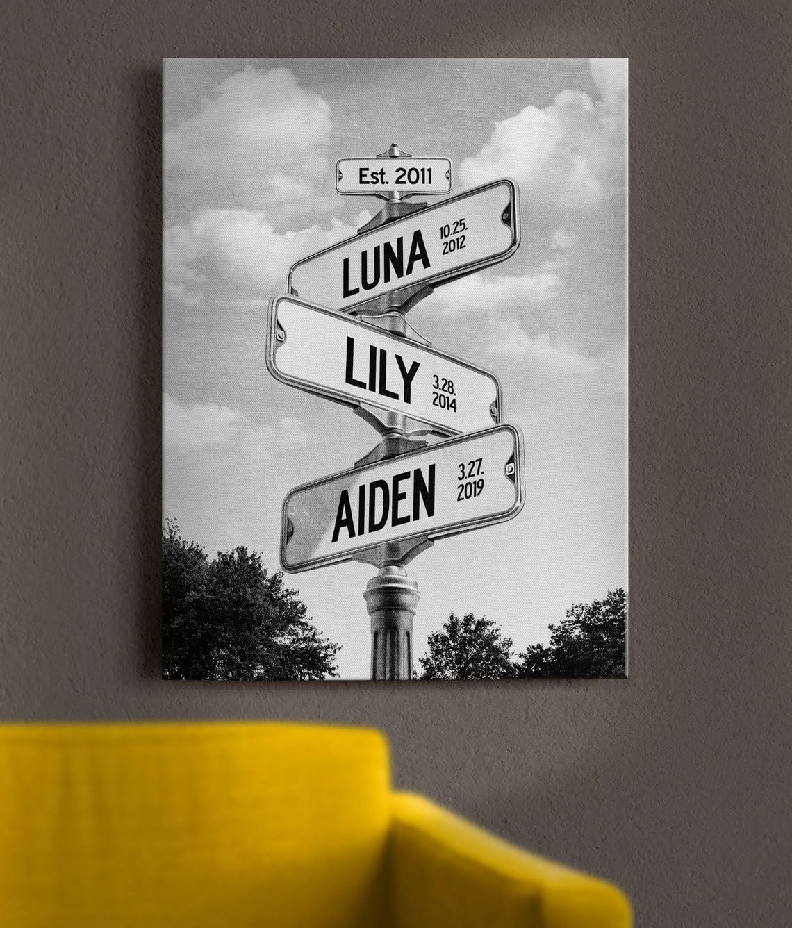 Personalized Family Street Sign Multi-Name Canvas Or Poster Wall Art, Street Sign Customized, Custom Date Of Birthday With Names, Christmas Gifts For Mom/Dad, Birthday Gift For Family
