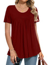 MUSE SHOW Women's 2025 Summer Tops Short Sleeve Tunic Shirts Casual Comfy Blouse Wine Red M
