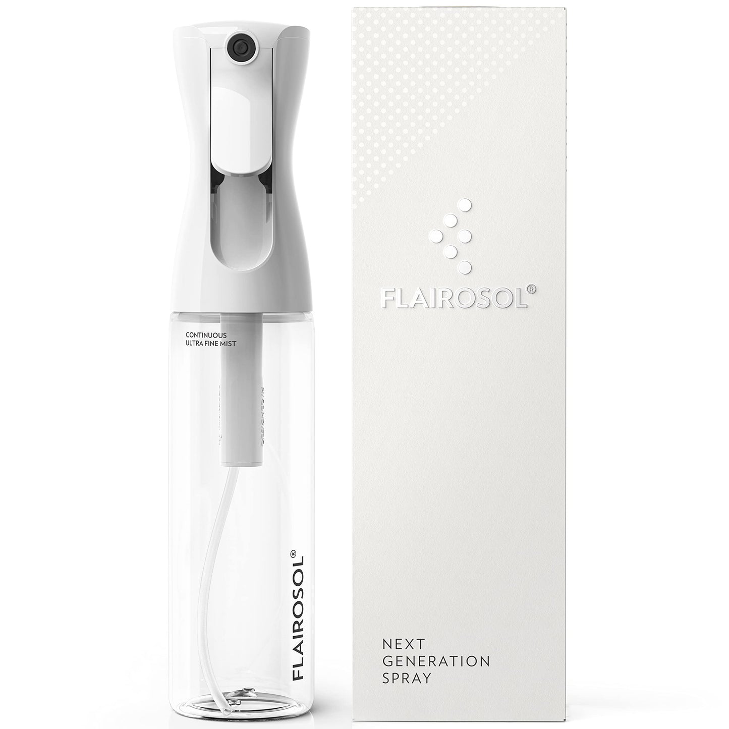 FLAIROSOL Spray Bottle for Hair, Continuous Spray Bottle with 0.3MM Ultra Fine Mist, Water Mister for Hairstyling, Cleaning, Plants, Pets, 10.1oz/300ml, Black Bottle, Gold Print