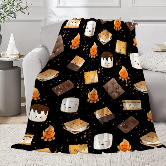 Cute Marshmallow S'mores Throw Blanket | Ultra Soft Plush Warm Roasted Marshalows Blanket for Couch/Sofa or Travel/Camping | 40"x50" Camper Gifts & Home Decor