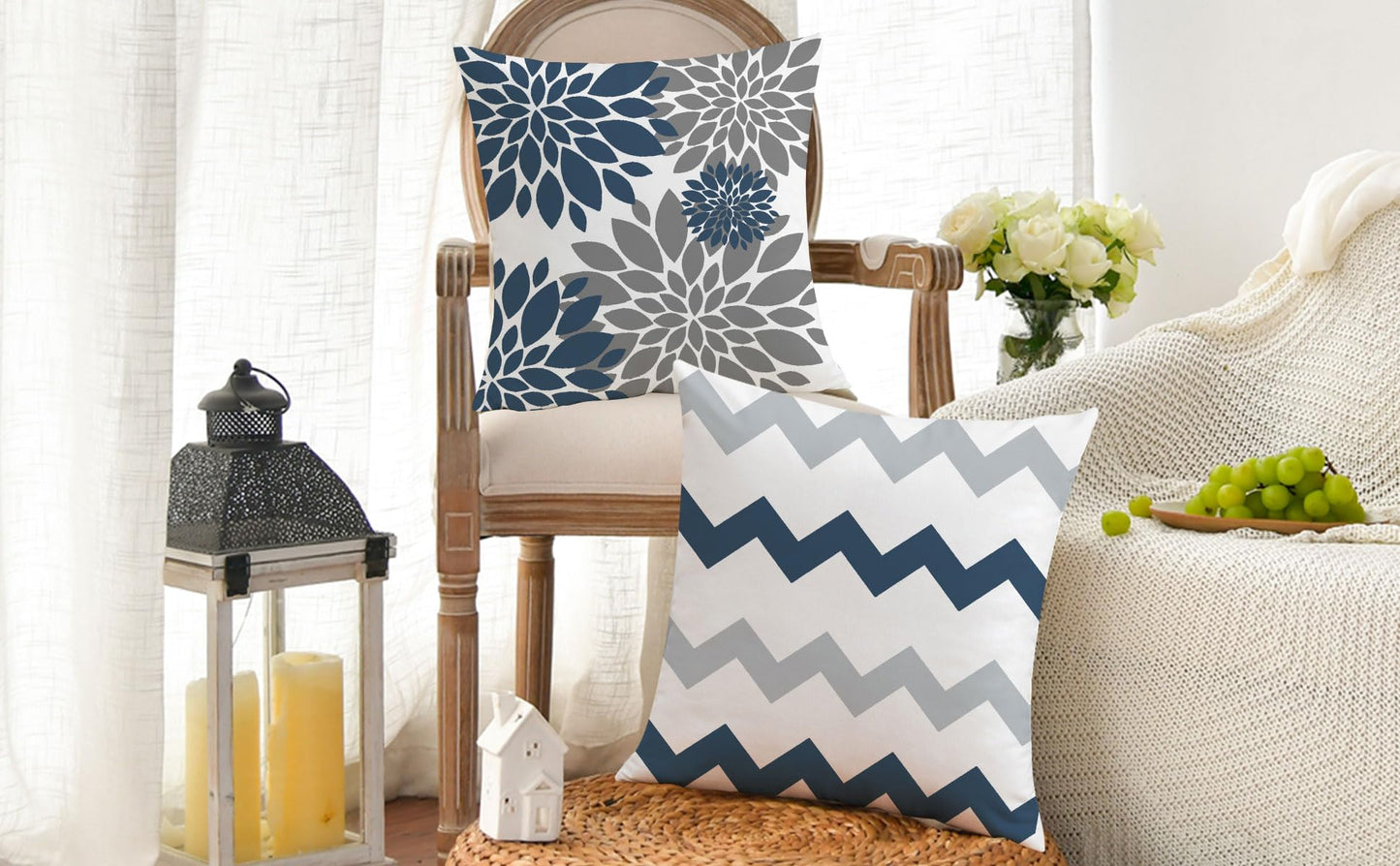 Mimkus Blue Farmhouse Pillow Cover 18 x 18 Inch Set of 4 Spring Summer Throw Pillow Covers Double-Sided Printing Pillow Case for Sofa Home Decor