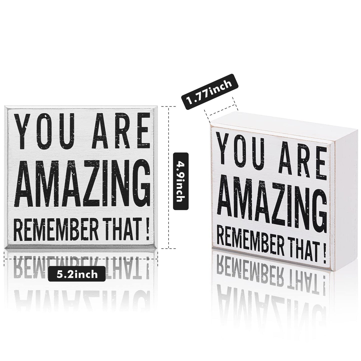 Inspirational Wooden Box Sign You are Amazing Remember That Wood Box Sign Home Decor Motivational Quote Desk Decor Thank You Gift for Home Office Bedroom Table 4.9 x 5.2 Inches(White)