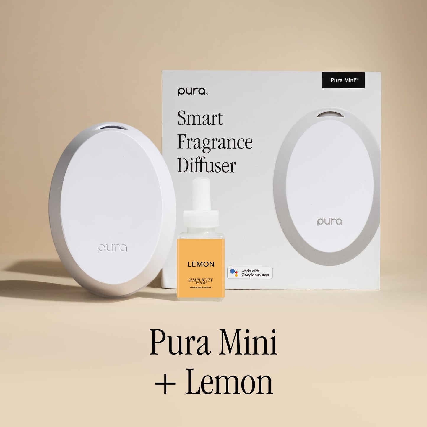 Pura Mini Smart Fragrance Diffuser for Small Spaces Adjustable Smart Home Device with LED Light & Automatic Vial Detection - Includes 1 Scent Refill; Lemon