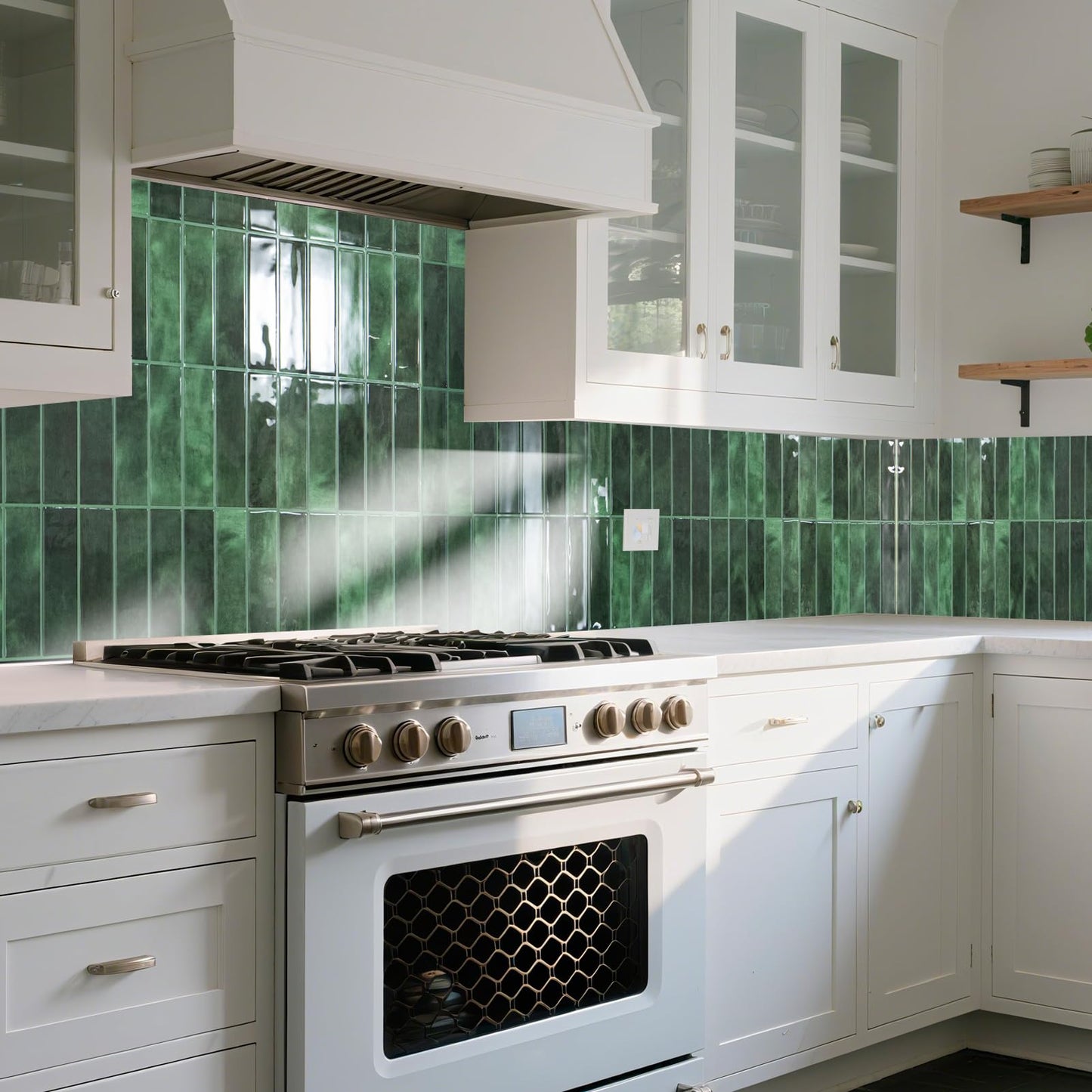 Art3d 11.4 x 9 Inch Heavy-Duty Peel and Stick Backsplash for Home Décor, 10-Pack Vinyl Wall Tiles for Kitchen Countertop, Green