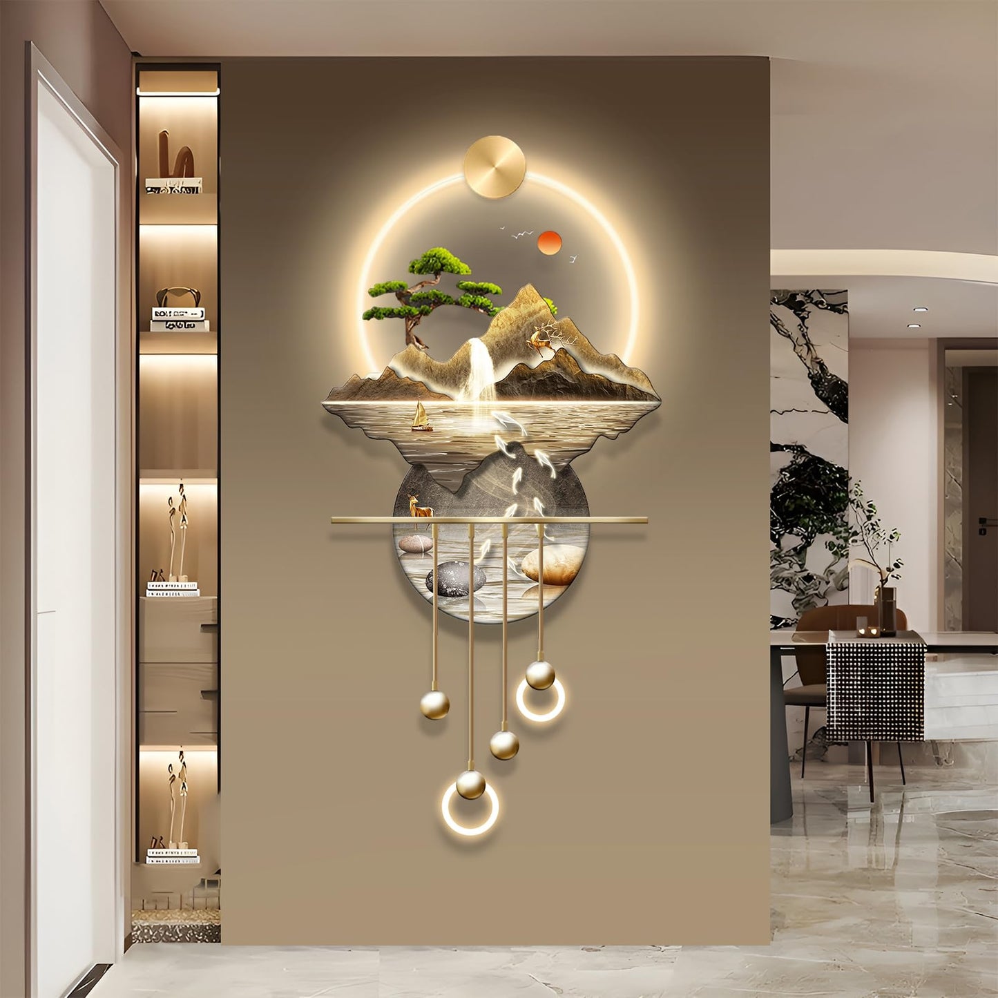 XQDYSG LED Light Decor Wall Art, 3D Art Wall Decor with Light, Decors Walls Sculptures Large 3D Art, Decors Walls Sculptures Lighting Modern, Plug-in Power Supply, Gold F, 23x53IN