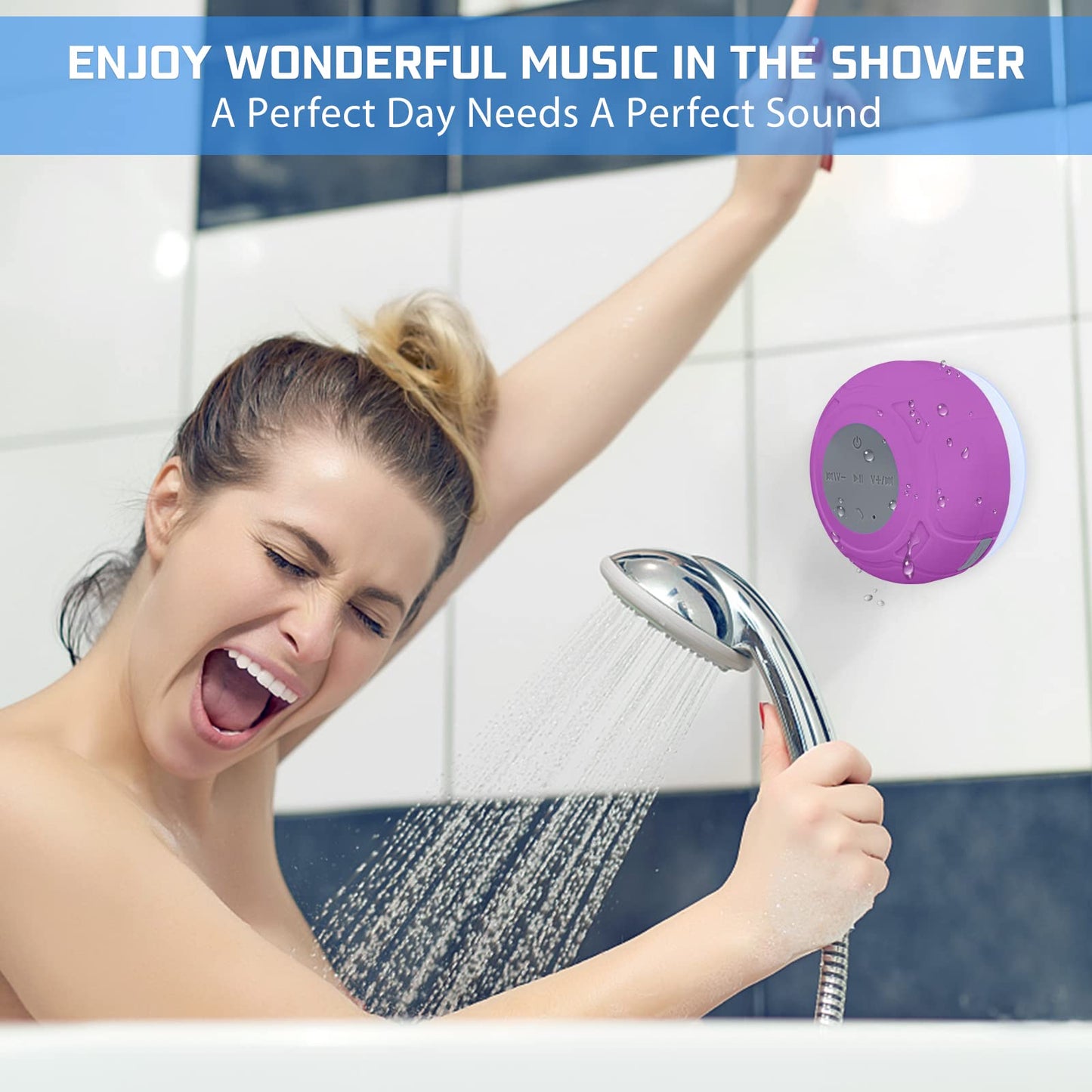 Annlend Bluetooth Shower Speaker Waterproof Portable Wireless Water-Resistant Speaker Suction Cup,Built-in Mic Speakerphone for iPhone Phone Tablet Bathroom Kitchen - Purple