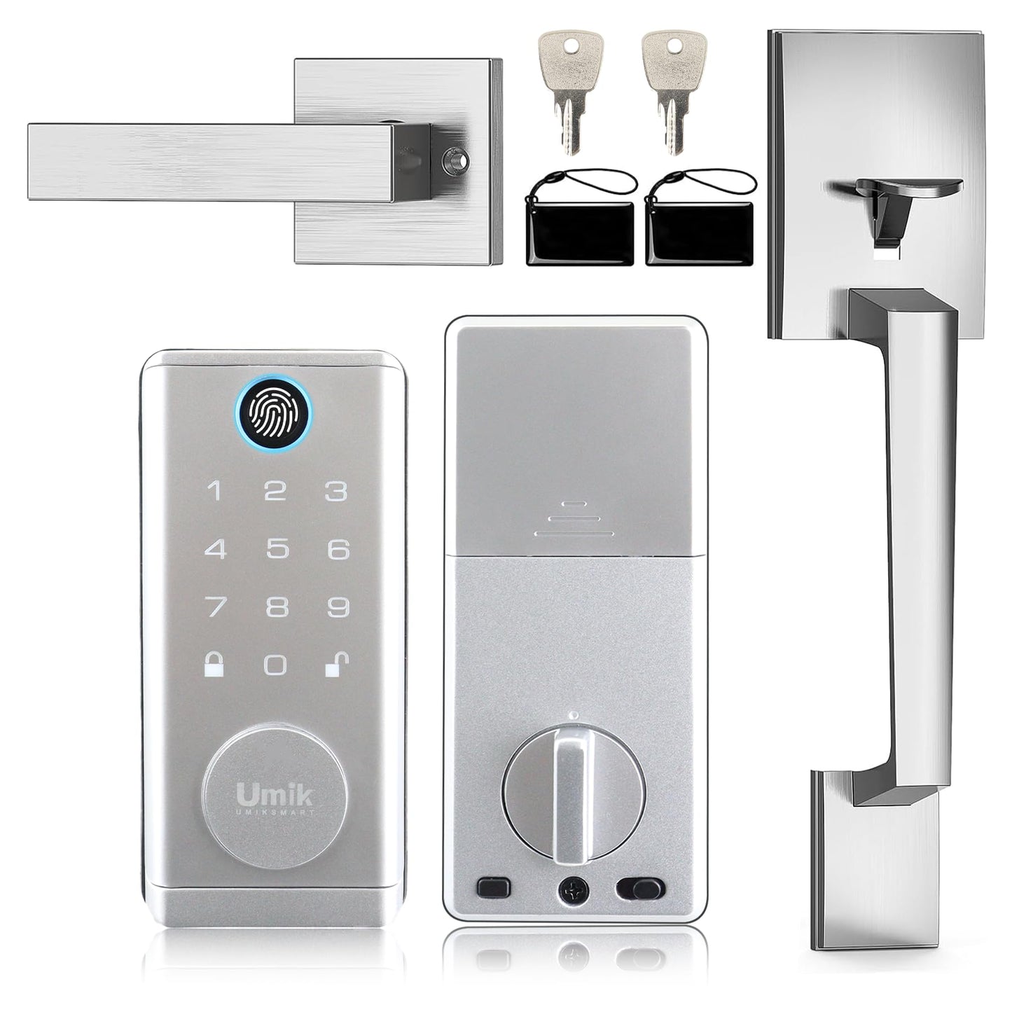 UMIK UMIKSMART Fingerprint Smart Door Lock with Heavy Duty Handleset, Keyless Entry Door Lock, Electronic Keypad Deadbolt Locks, App Control for Front Door, Home (Matte Silver)