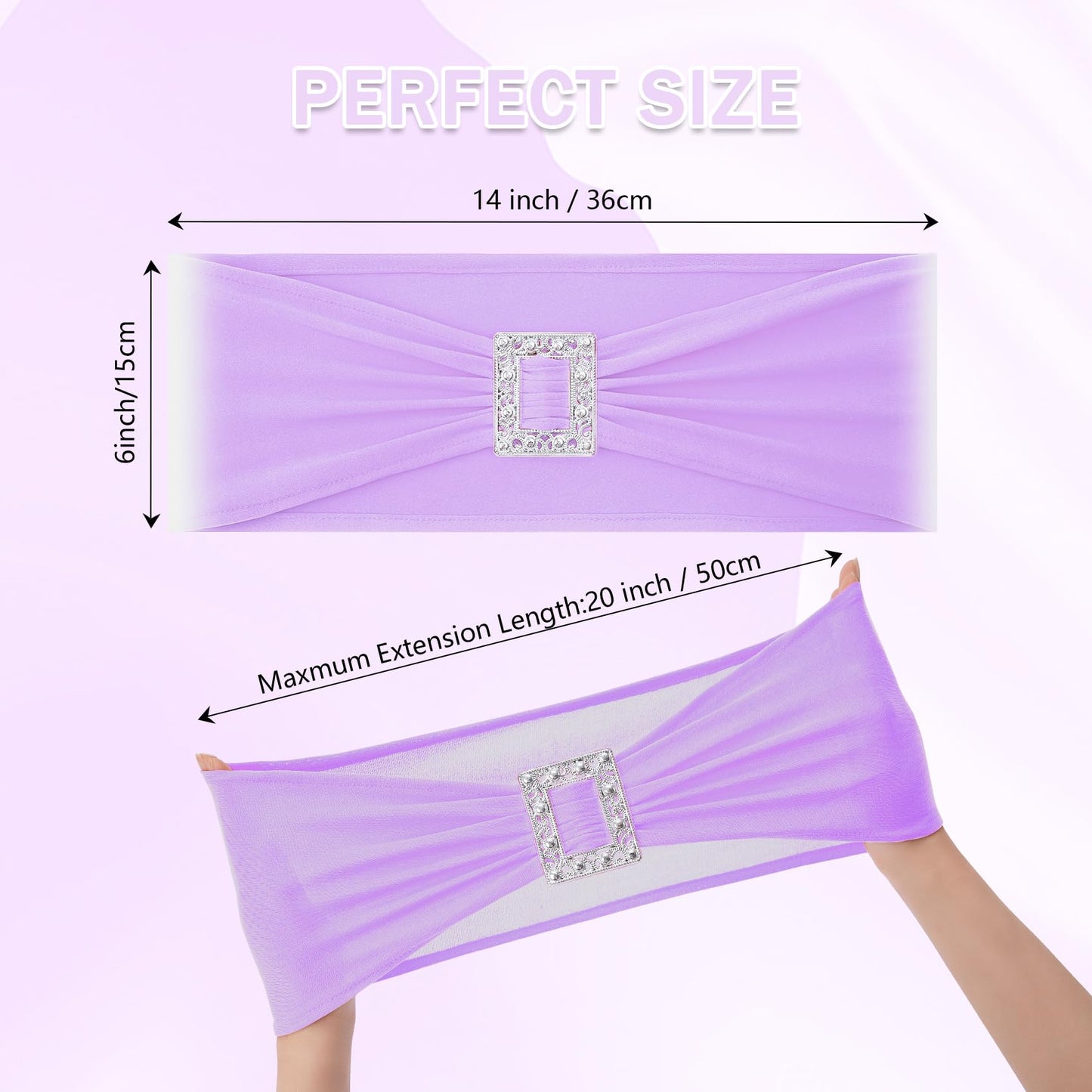 Joccun 60 PCS Spandex Chair Sashes Bows Stretch Chair Cover Band with Buckle Slider Universal Elastic Chair Ties for Wedding Banquet Party Event Decoration (Lavender)