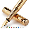 Scriveiner Silver Chrome Fountain Pen - Stunning Luxury Pen, Real Gold Finish Schmidt Gilded Nib (Medium), Best Pen Gift Set for Men & Women, Professional, Executive Office, Nice Pens
