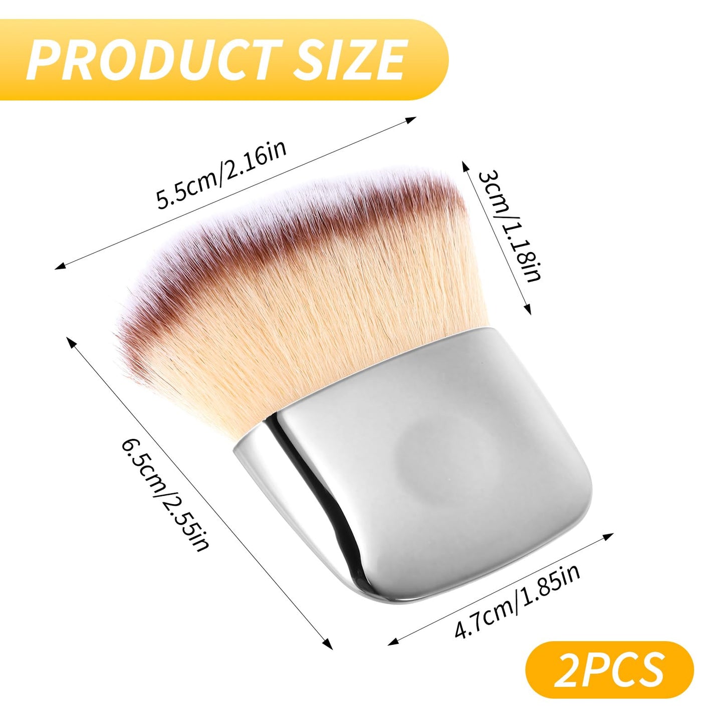 2Pcs Mini Makeup Brushes, Travel Powder Brush, Multi-functional Loose Powder and Blush Brush, Portable Soft Hair Foundation Brushes, Silver Travel Body Makeup Beauty Tool