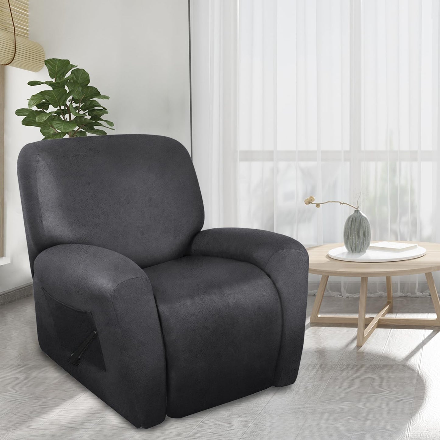 ANARACHON Leather Look Recliner Chair Covers Stay in Place 4-Piece Lazy Boy Recliner Slipcovers for Reclining Chair Furniture Protector Spandex Fabric Washable (X-Large, Dark Gray)