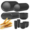 Lazycorner 48-Pcs Kitchen Wheat Straw Dinnerware Set, Service for 8, Plastic Reuasble Dinner Dishes Serving Plate Set for Kitchen, Including Dinner Plate, Dessert Plates, Bowl, Cup(Black)