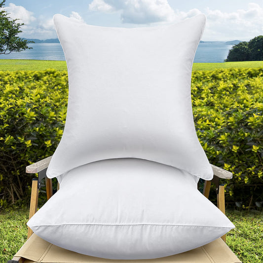 18 x 18 Outdoor Throw Pillow Inserts Set of 2 Waterproof Square Premium Decorative Couch Pillow Stuffers Form Medium White Sofa Cushions Indoor