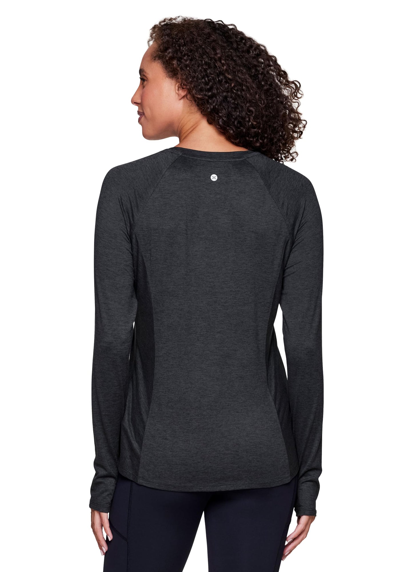 RBX Activewear Long Sleeve Running Top for Women, Lightweight Space Dye Buttery Soft Yoga Tee with Thumbholes Heathered Black S