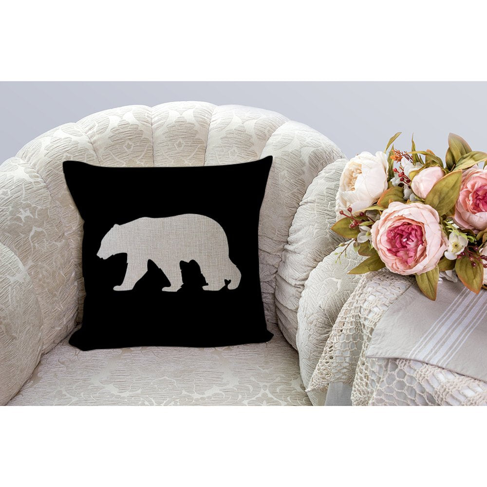 HGOD DESIGNS Throw Pillow Case Black Background Bear Cotton Linen Square Cushion Cover Standard Pillowcase for Men Women Home Decorative Sofa Armchair Bedroom Livingroom 18 x 18 inch