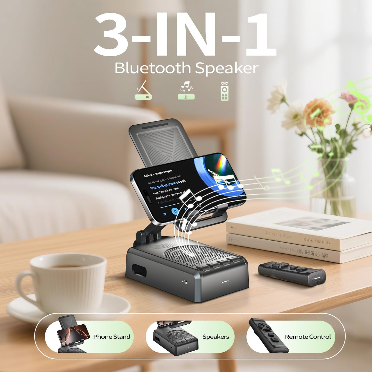 Cell Phone Stand with Bluetooth Speaker and Remote Control(Video Control/Camera Control),Portable Bluetooth Speaker for Home and Outdoors,All Day Playtime,Compatible with iOS/Android,Birthday Gift