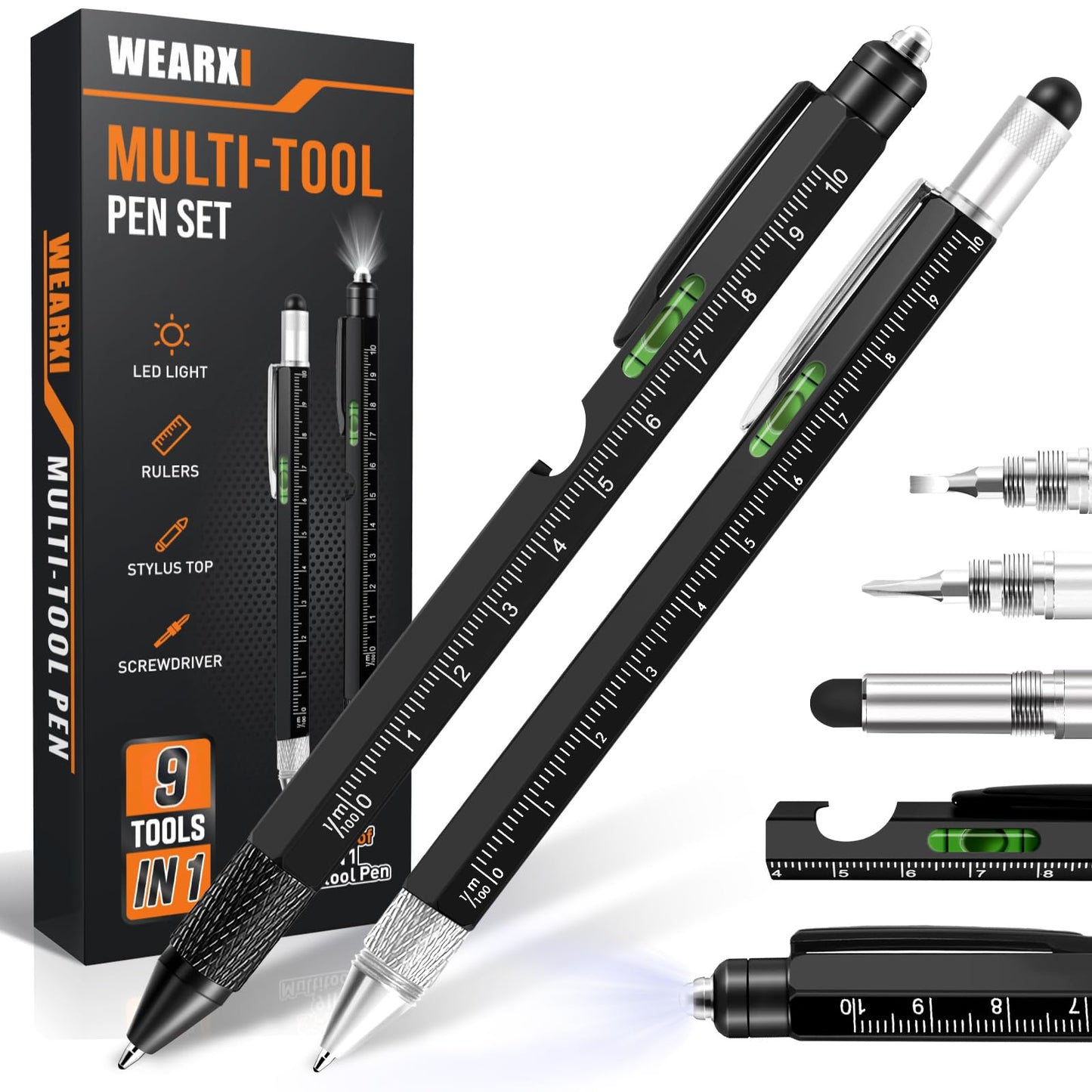 WEARXI Gifts for Men 9 in 1 Multitool Pen, Fathers Day Dad Gifts from Daughter Son, Birthday Gift for Men/Boyfriend Mens Gift for Dad/Him/Husband, Cool Gadgets, Camping Accessories