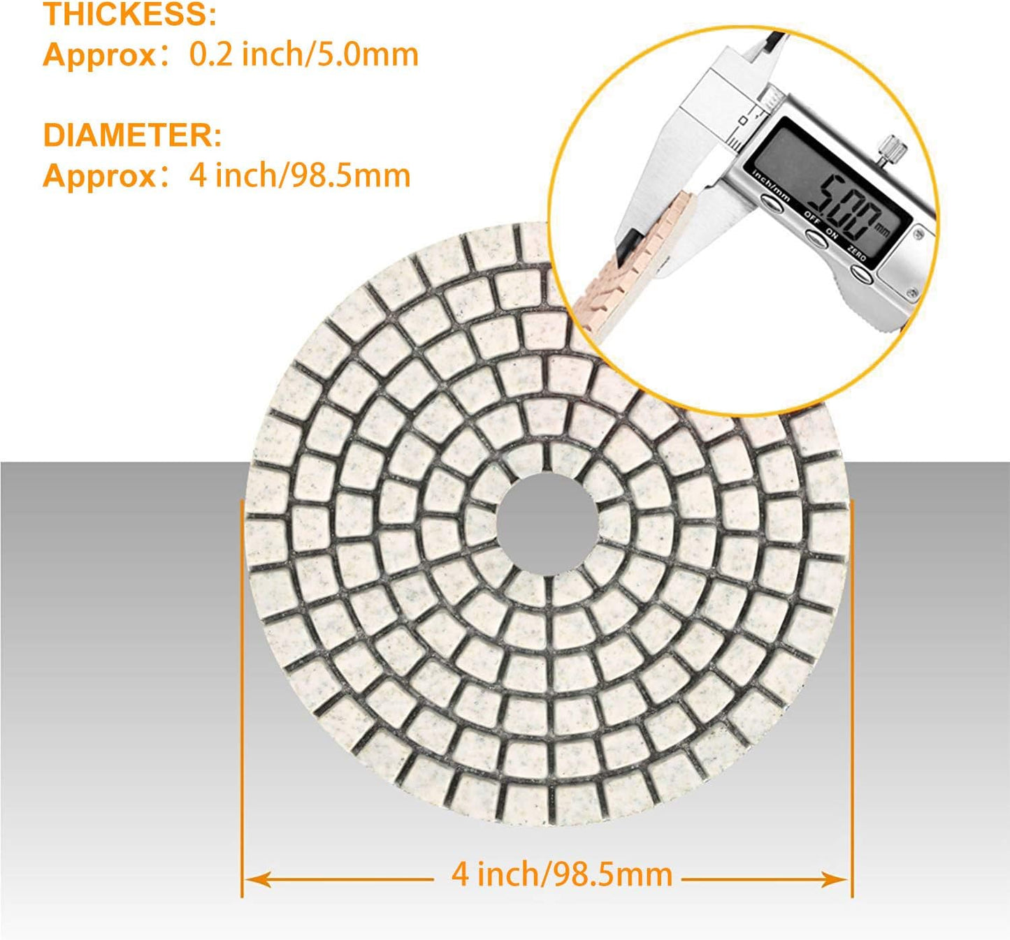 SPTA 15pcs Diamond Wet Polishing Pads Set, 4 inch Pads for Granite Stone Concrete Marble Floor Grinder or Polisher, 50#-6000# with Hook & Loop Backing Holder Pads for Wet Polisher