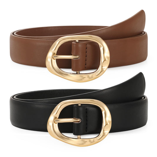 2 Pack Leather Belts for Women Fashion Waist Belt with Liquid Shapes Women Belt for Jeans Pants Dresses