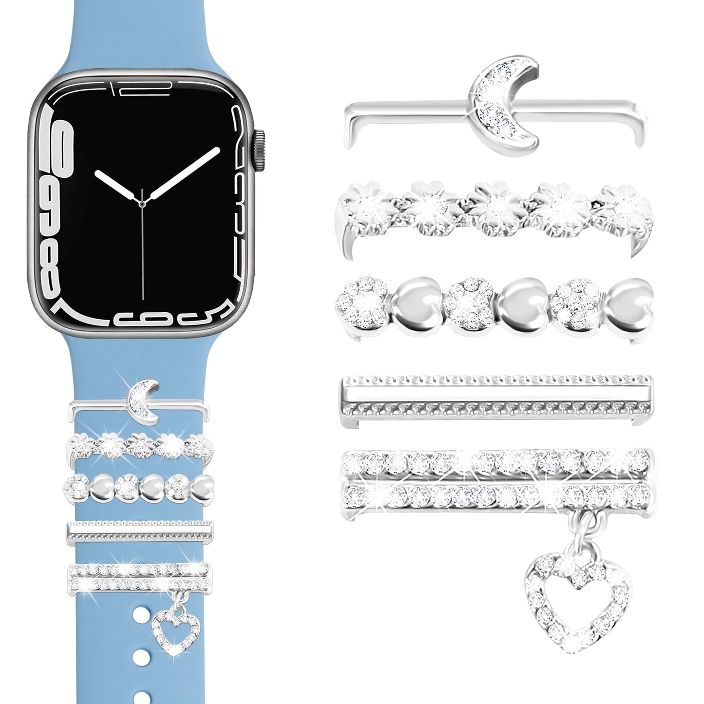 JR.DM Watch Band Charms with Decorative Bling Rings Loops, Compatible with Apple Watch 40mm 38mm 41mm 42mm 44mm 45mm 46mm Smart Watch Strap Accessories for iWatch Series 10 9 8 7 6 5 4 3 2 1