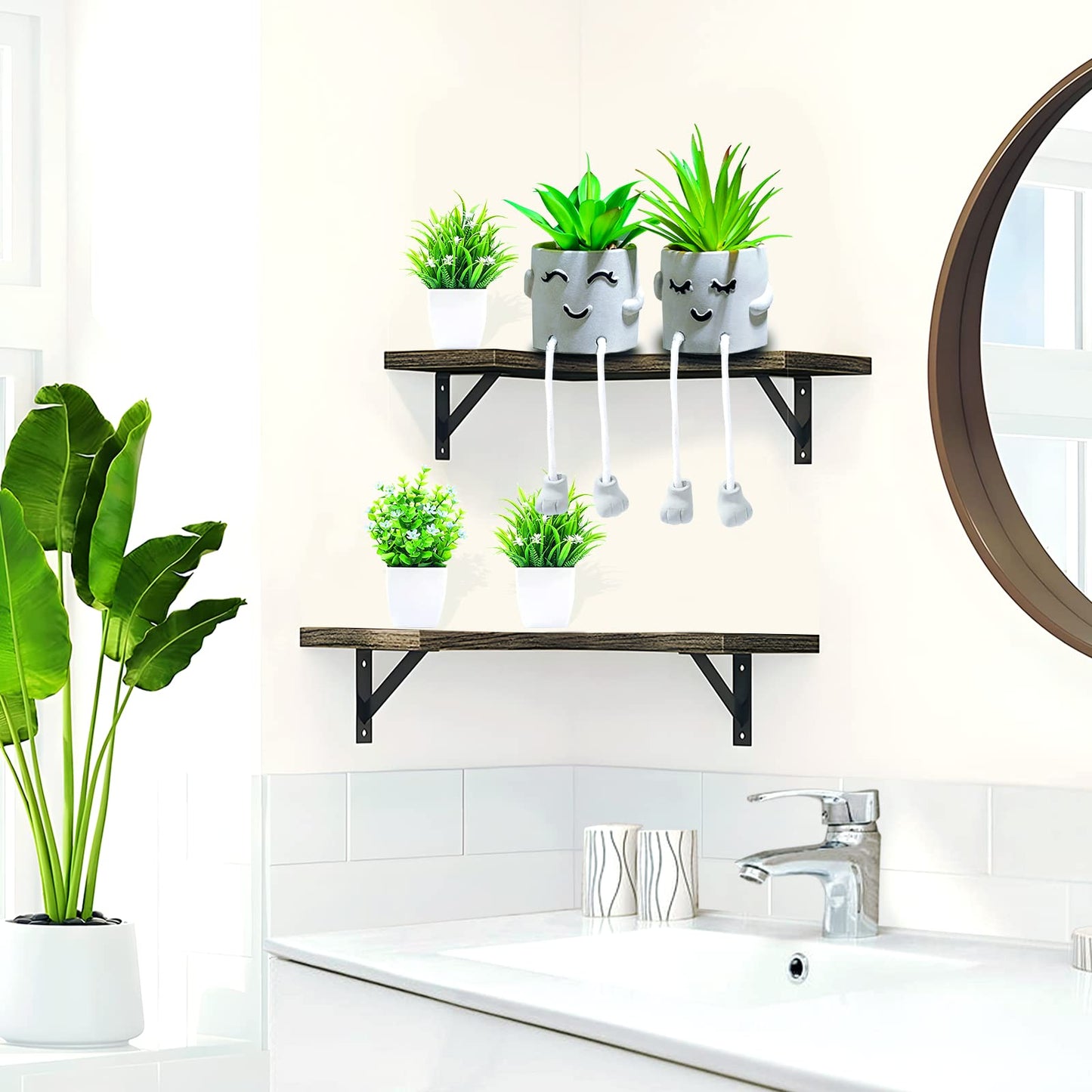 skycoo 2Pack Fake Plants in Cute Pots, Indoor Faux Plants Decorations Lifelike with Artificial Flowers for Office Bathroom Bedroom Living Room Kitchen Home Farmhouse Shelf Decor D