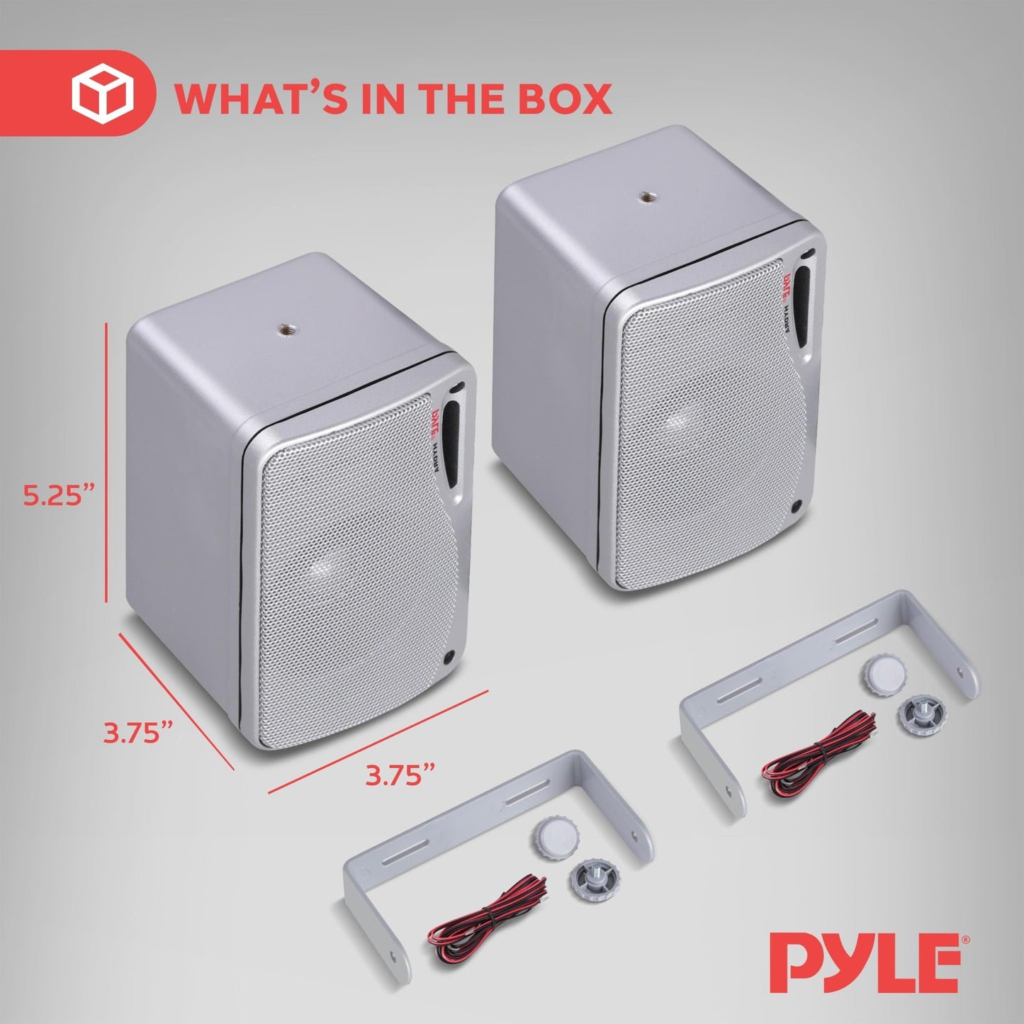 Pyle 3-Way Waterproof Marine Box Speakers - 3.5" 200 Watt Dual Indoor Outdoor Speaker System - Weatherproof/Waterproof Outdoor Speaker - Home, Boat, Pool, Patio Indoor Outdoor Use PLMR24S (Silver)