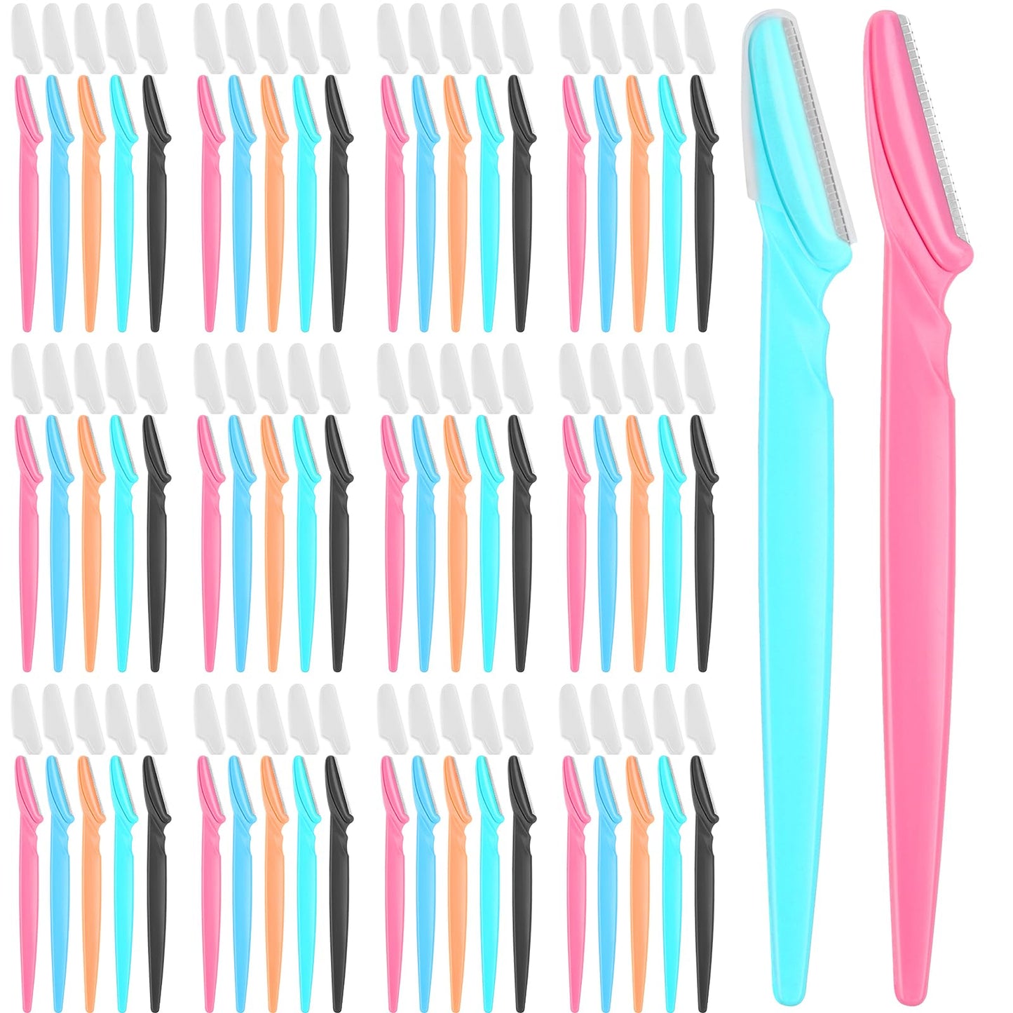 Phyyixs 100 Pcs Eyebrow and Face Razors for Women and Men, Multi-Color Hair Trimmers with Protective Covers, Safe and Newbie-Friendly