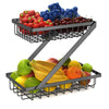 GETALL Fruit Basket for Kitchen, 2 Tier Countertop Fruit Holder, Detachable Metal Stand Fruit Bowl Organizer for Vegetable Bread Snacks Onions Storage, Large Capacity, Screws Free Design, Black(Z)