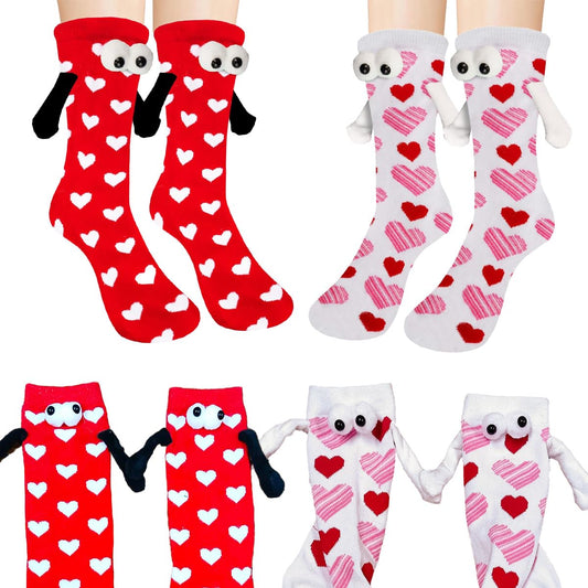 2Pairs Holding Hands Socks Funny Magnetic Couple Socks for Bestie Lovers Boyfriend Anniversaries Halloween Xmas Gifts