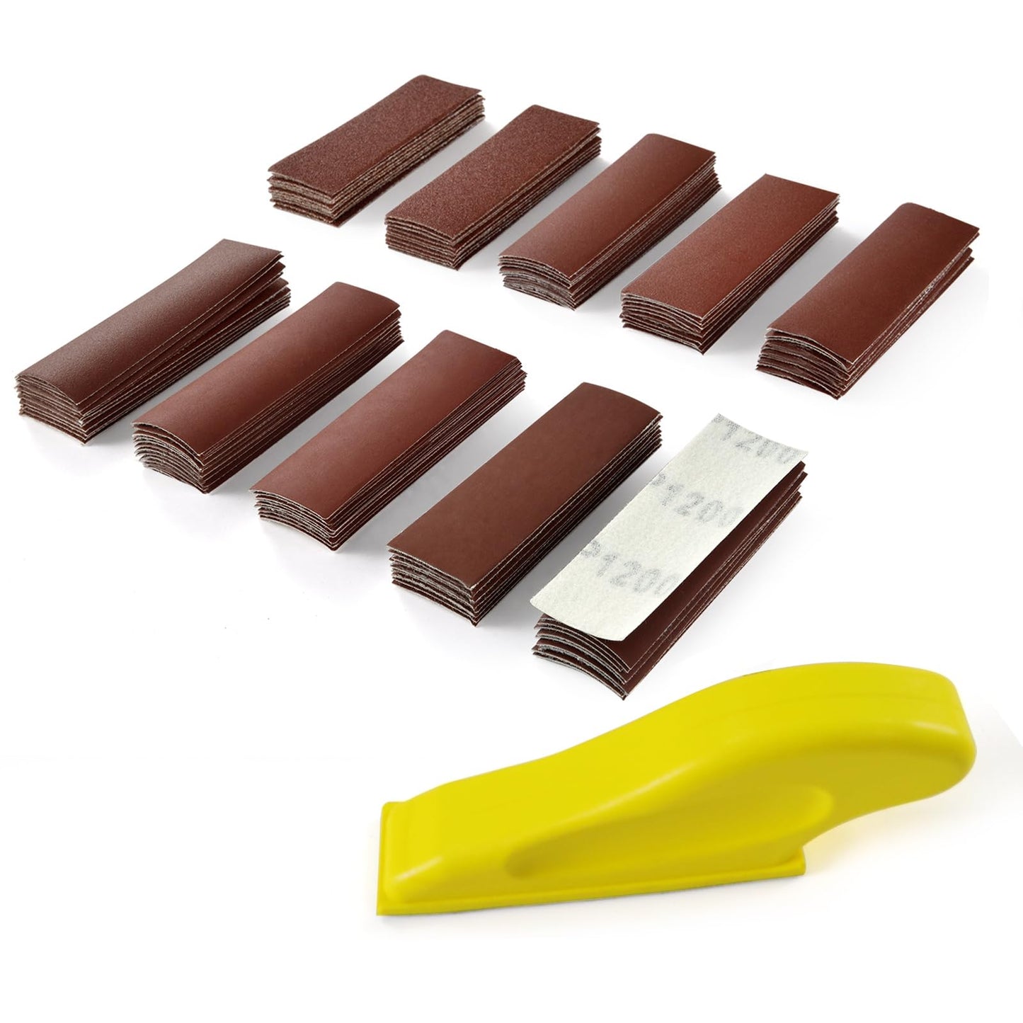 MAXMAN 70 Sheets Micro Detail Sand Paper Kit, 3.5”x 1”Hand Sanding Block for Small Projects Wet Dry Hook & Loop Alumina 80 to 600 Grit Sandpaper for Wood Crafts, Tight Narrow Spaces Metal Finishing