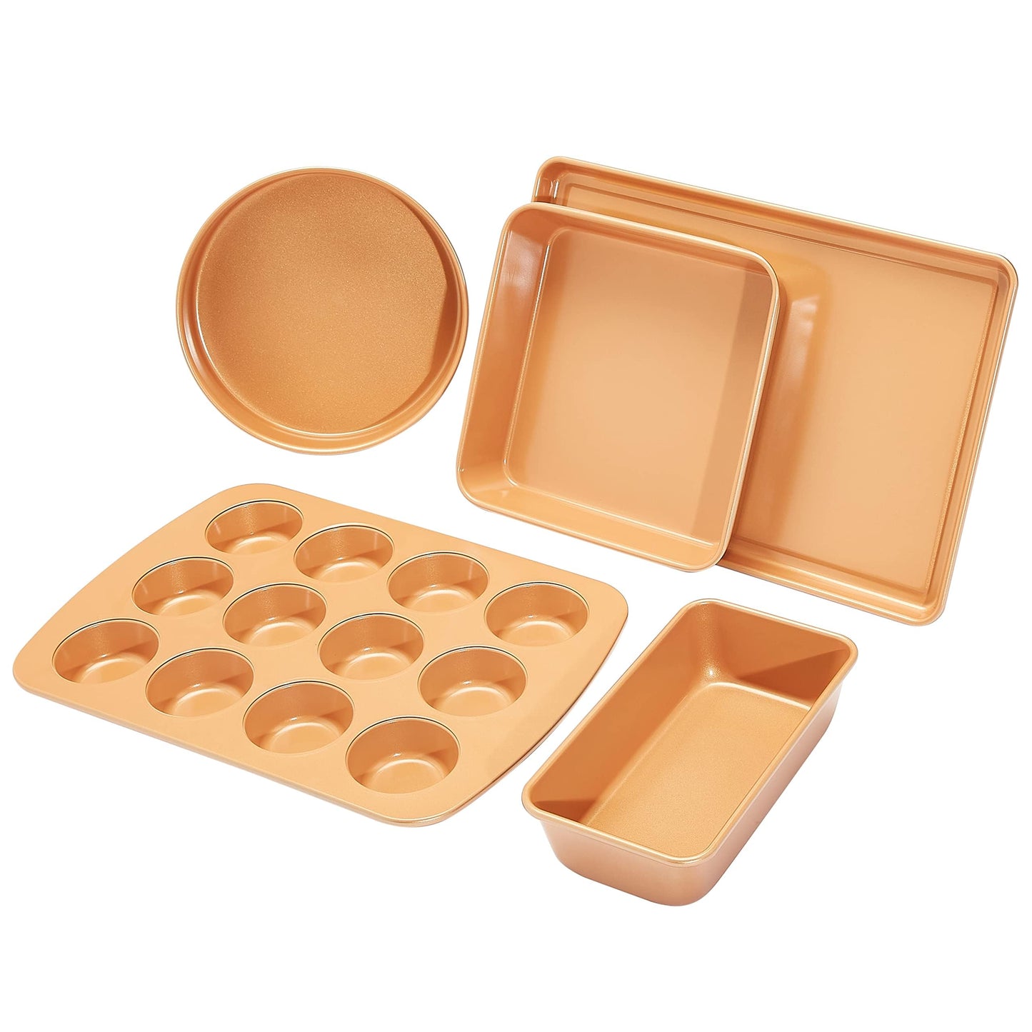 Amazon Basics Ceramic Nonstick Baking Sheets and Pans Bakeware Set, Non-Toxic, 5-Piece Set- Copper Color
