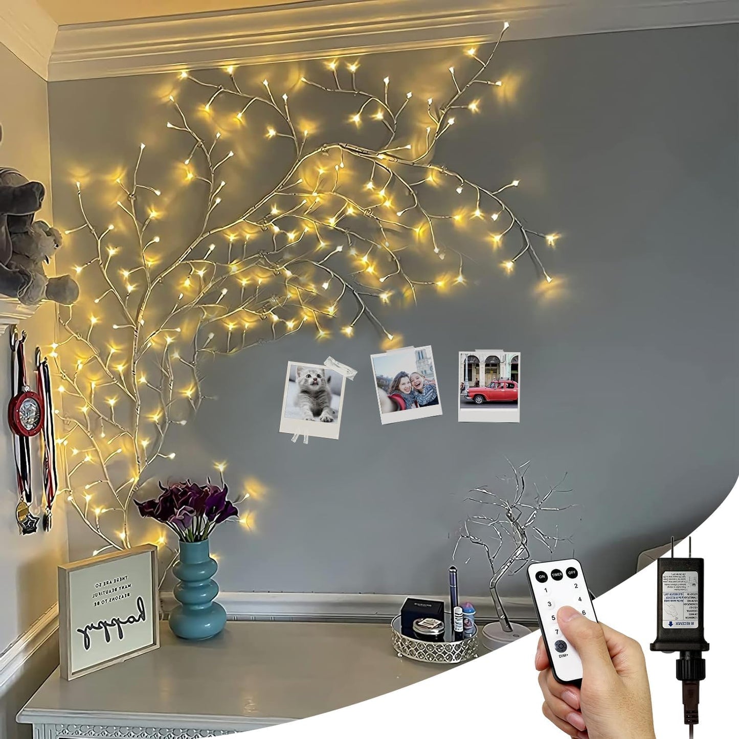 Enchanted Willow Vine Lights with Remote, Christmas Swags Decorations Indoor Room Decor, 18 Branches 144 LEDs Lighted Willow Vine Lights for Walls Bedroom Home Decor