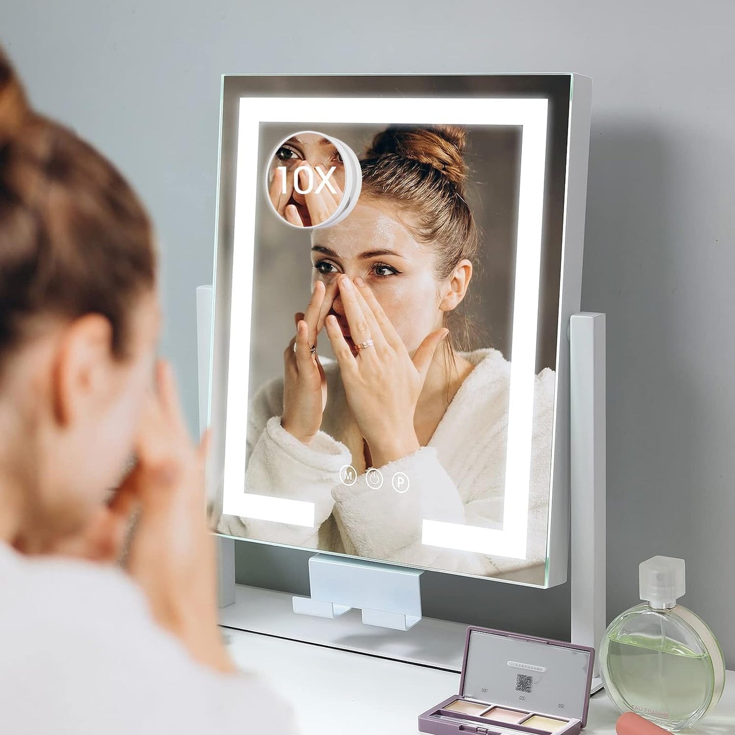 Kottova Lighted Makeup Mirror, Hollywood Vanity Mirror with Lights, Three Color Modes, Smart Touch Control, with Detachable 10X Spot Mirror, Metal Frame, 360° Rotation(14.5in,White)