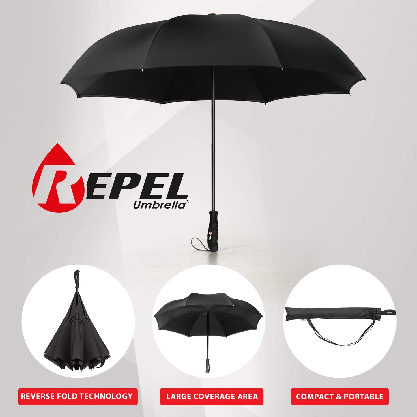 Repel Umbrella Inverted Umbrellas for Rain, Reverse Open and Close, Upside Down Quick Drying Inverted Umbrella, Large Waterproof Coated Canopy, Strong, Durable Ribs