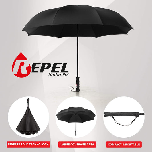Repel Umbrella Inverted Umbrellas for Rain, Reverse Open and Close, Upside Down Quick Drying Inverted Umbrella, Large Waterproof Coated Canopy, Strong, Durable Ribs