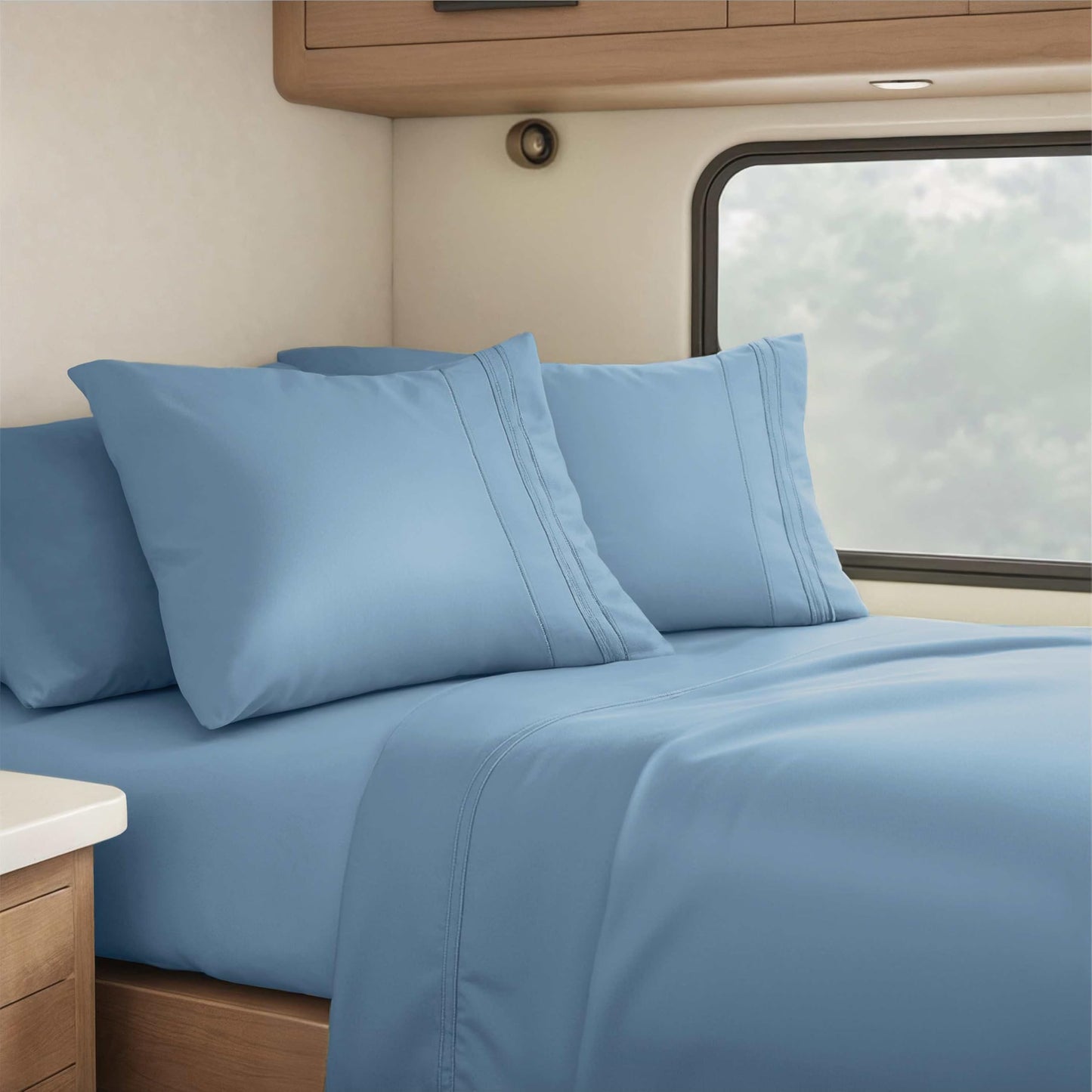 Clara Clark RV Queen Sheets, 6 Piece RV Sheets Set - Hotel Luxury Sheets for RV Bunks, Super Soft Bedding Set, Short Queen,Blue Heaven
