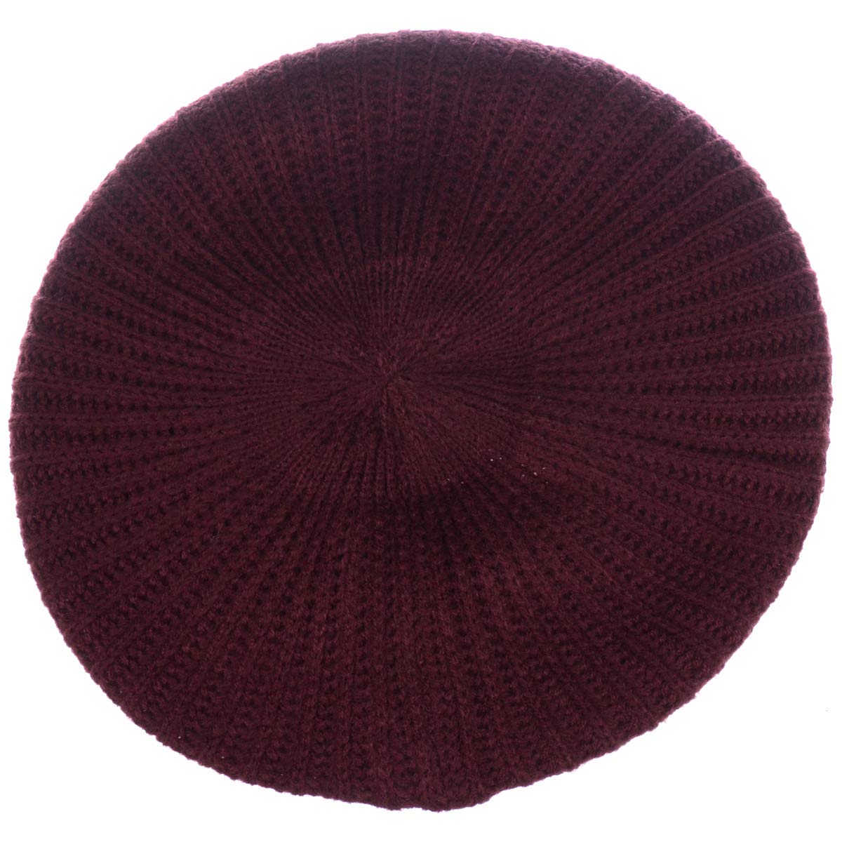 BYOS Ladies Winter Solid Chic Slouchy Ribbed Crochet Knit Beret Beanie Hat W/WO Flower Adornment, Soft Touch (Wine)