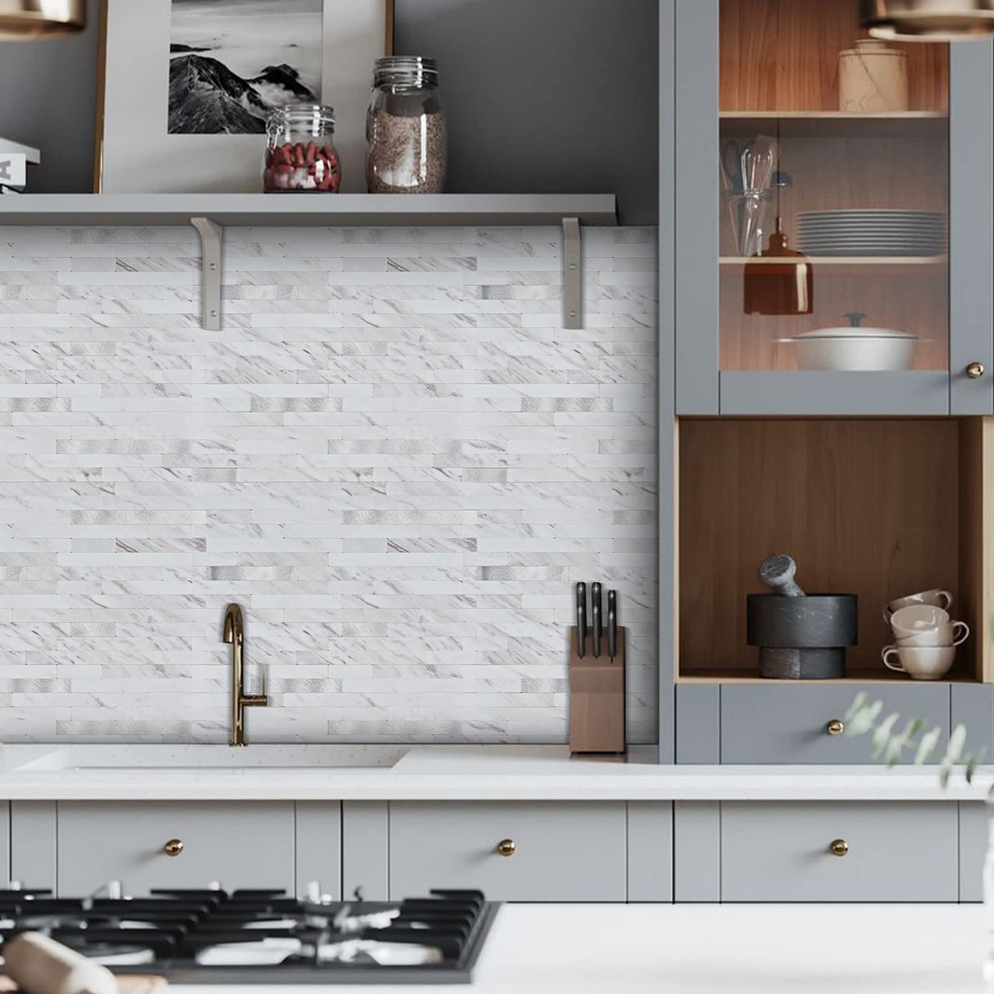 Midcard 20 Sheets Peel and Stick Backsplash PVC Wall Tile - Waterproof & Removable Self Adhesive Backsplash for Kitchen, Bathroom, Laundry Room.