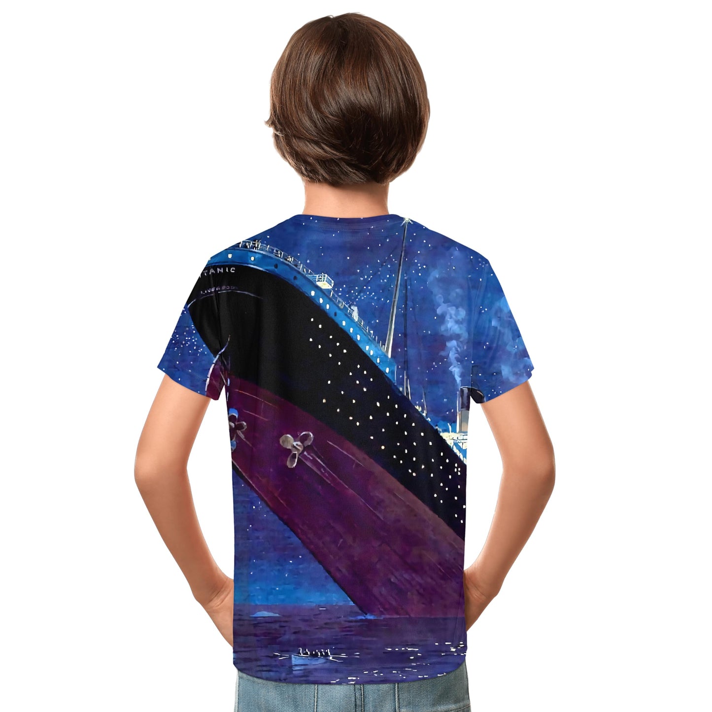 Boys' Nautical Adventure Tee, 3D Graphic Full Print Cruise Ship Crew T-Shirt for Ages 8-16 Teenager Kids, Ideal for Daily Wear and Ocean Themed Party Birthday Short Sleeve Blue Tops XS